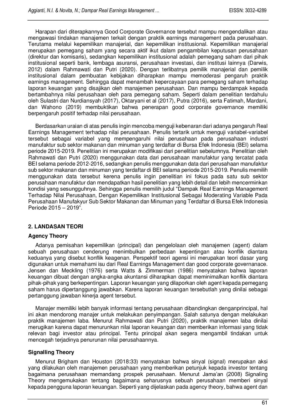 JURIS DAMPAK REAL EARNINGS MANAGEMENT TERHADAP NILAI PERUSAHAAN DENGAN KEPEMILIKAN INSTITUSIONAL SEBAGAI MODERATING VARIABLE PADA PERUSAHAAN MANUFAKTUR SUB SEKTOR MAKANAN DAN MINUMAN YANG TERDAFTAR PADA BUR