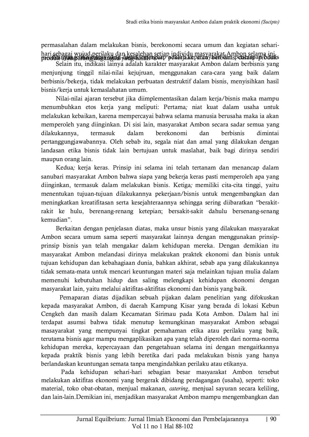 JURIS Studi etika bisnis masyarakat Ambon dalam praktik ekonomi