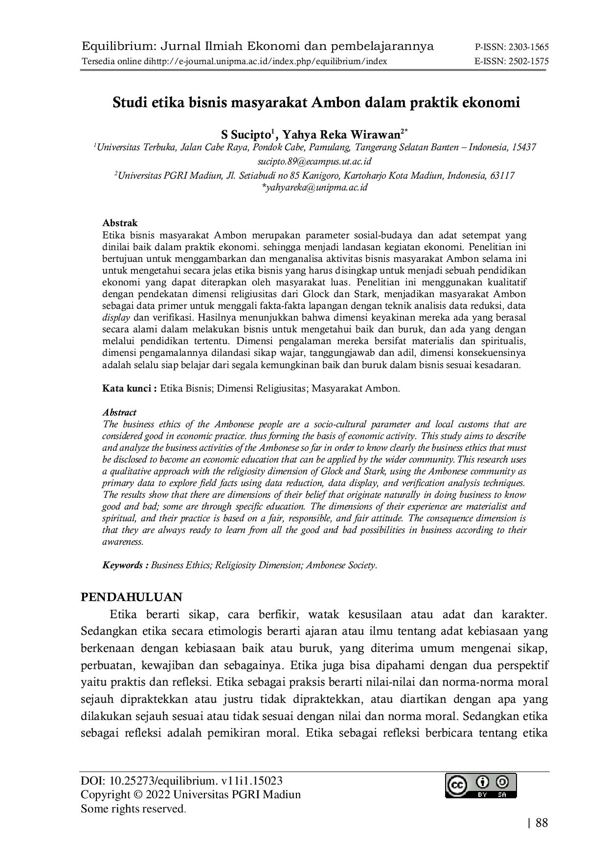 JURIS Studi etika bisnis masyarakat Ambon dalam praktik ekonomi