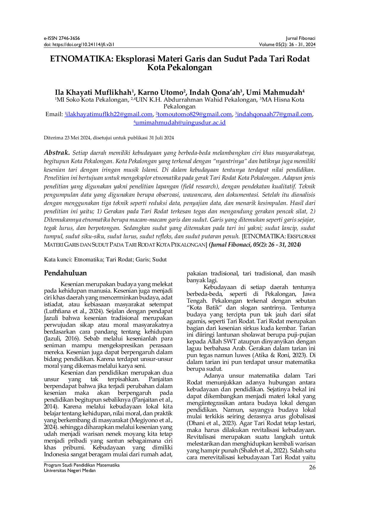 JURIS ETNOMATIKA Eksplorasi Materi Garis dan Sudut Pada Tari Rodat Kota Pekalongan