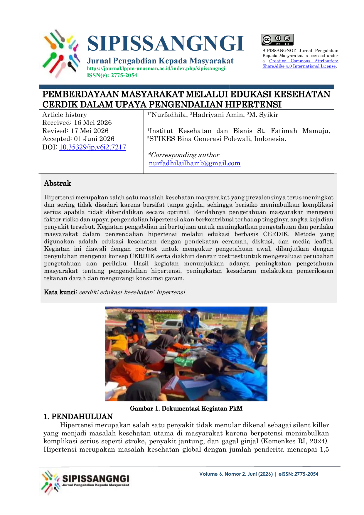 JURIS Pemberdayaan Masyarakat Melalui Edukasi Kesehatan Cerdik dalam Upaya Pengendalian Hipertensi