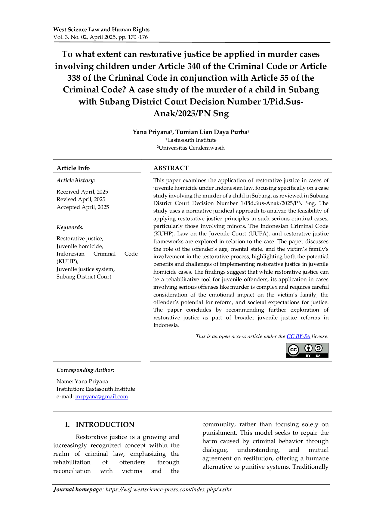 JURIS To what extent can restorative justice be applied in murder cases involving children under Article 340 of the Criminal Code or Article 338 of the Criminal Code in conjunction with Article 55 of the Cr