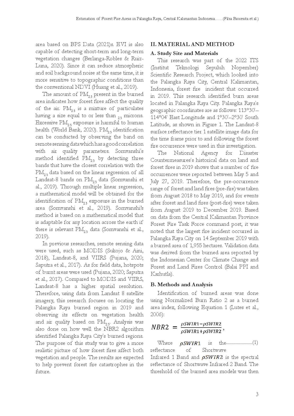 juris Estimation Of Forest Fire Areas In Palangka Raya Central Kalimantan Indonesia Using NBR2 And Its Impact On Environment