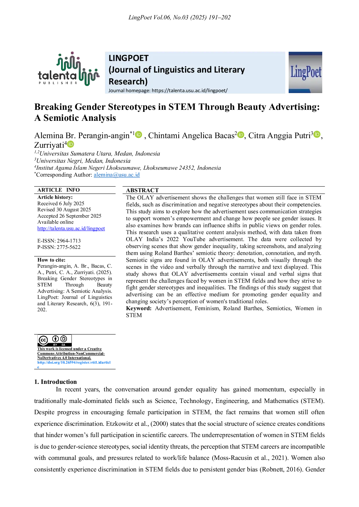JURIS Breaking Gender Stereotypes In Stem Through Beauty Advertising A Semiotic Analysis
