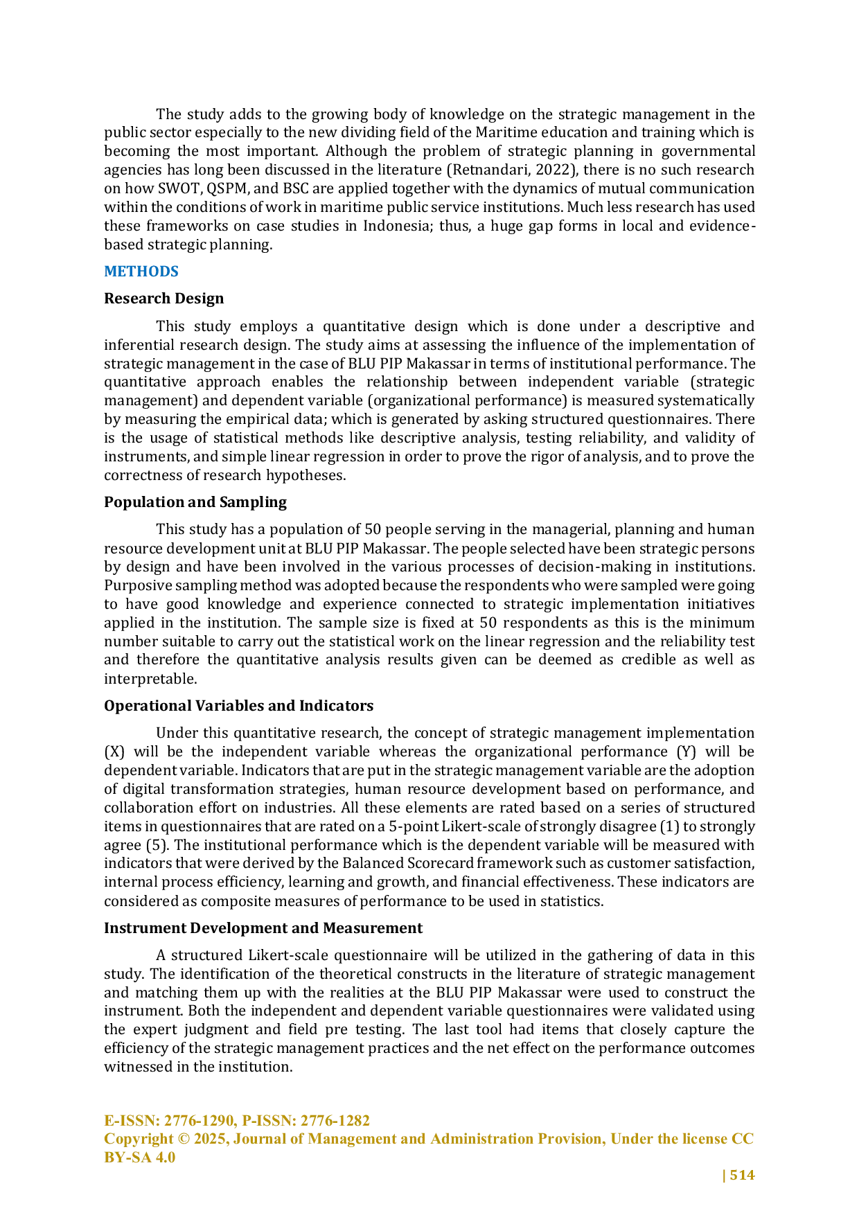 JURIS Implementation of Strategic Management in the Framework of Improving the Performance of Maritime Public Service Agencies