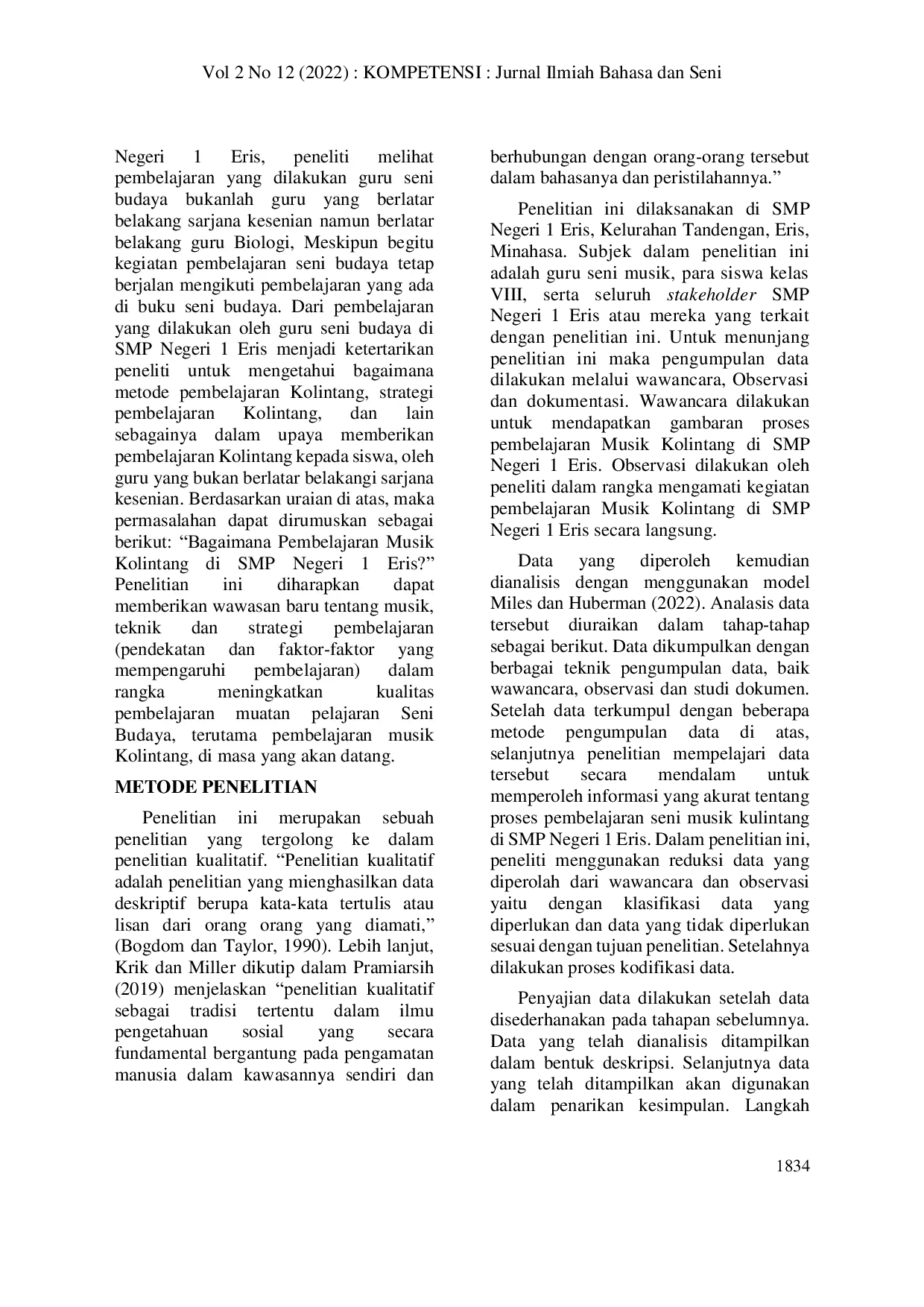 JURIS Pembelajaran Musik Kolintang di SMP Negeri 1 Eris