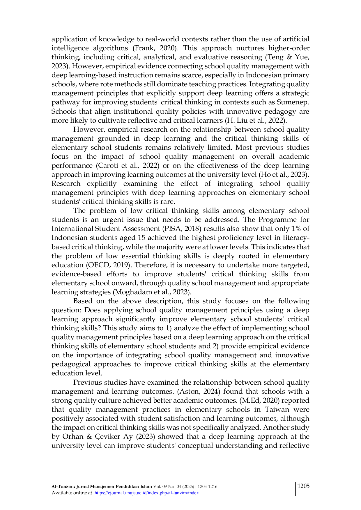 JURIS Enhancing Primary Students Critical Thinking through School Quality Management Practices and Deep Learning