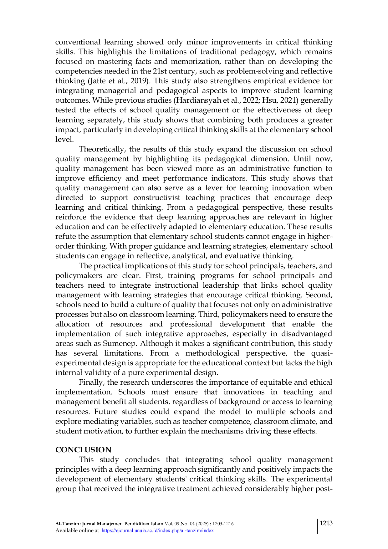 JURIS Enhancing Primary Students Critical Thinking through School Quality Management Practices and Deep Learning
