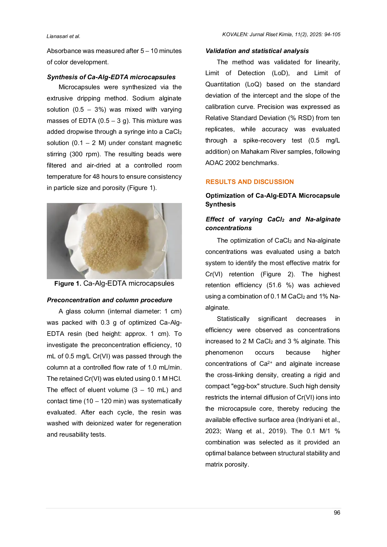 JURIS Preconcentration of Cr VI Using Ca Alginate EDTA Microcapsules in a Column System for UV Vis Spectrophotometric Analysis