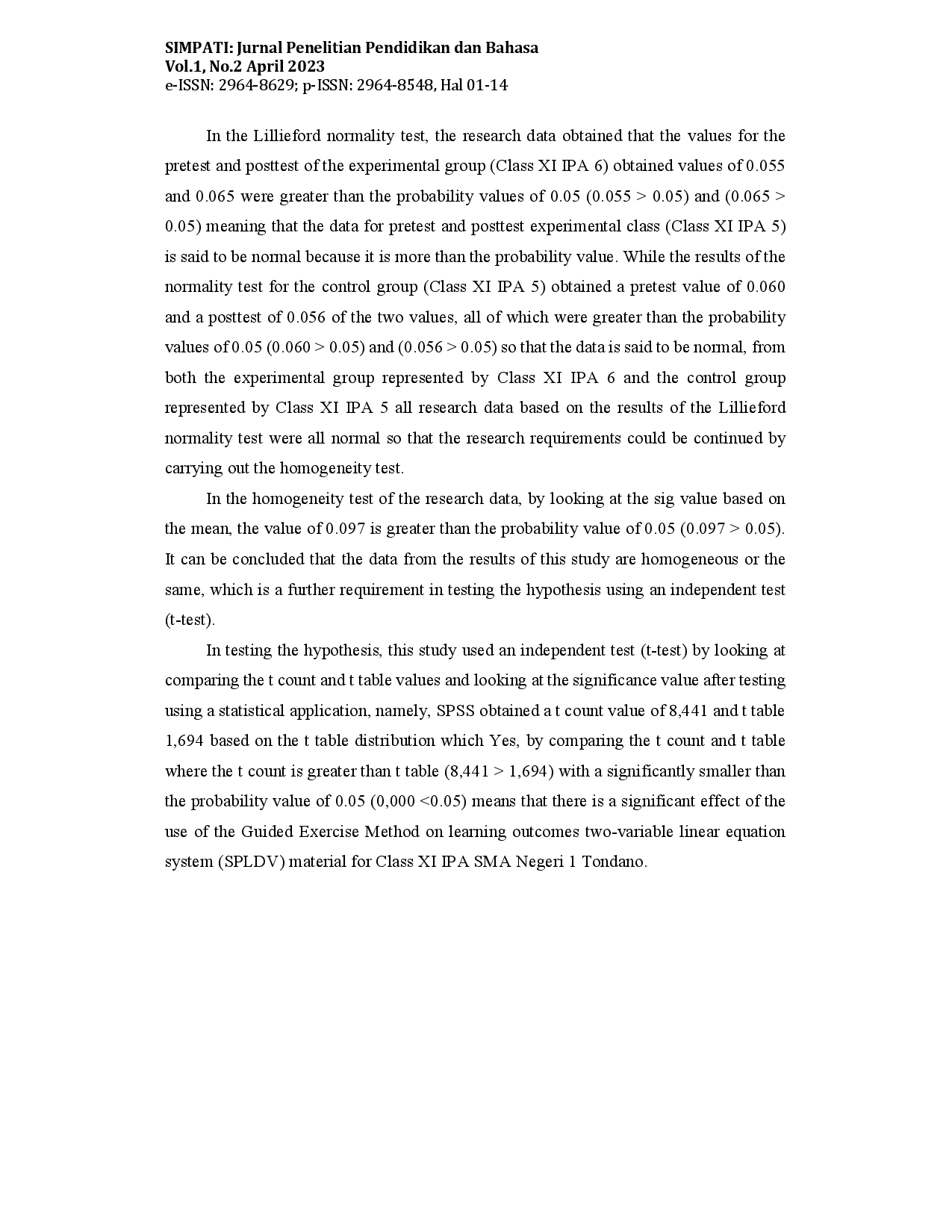juris The Influence Of Guided Training Methods On Student Learning Outcomes In Learning Material Systems Of Two Variable Linear Equations