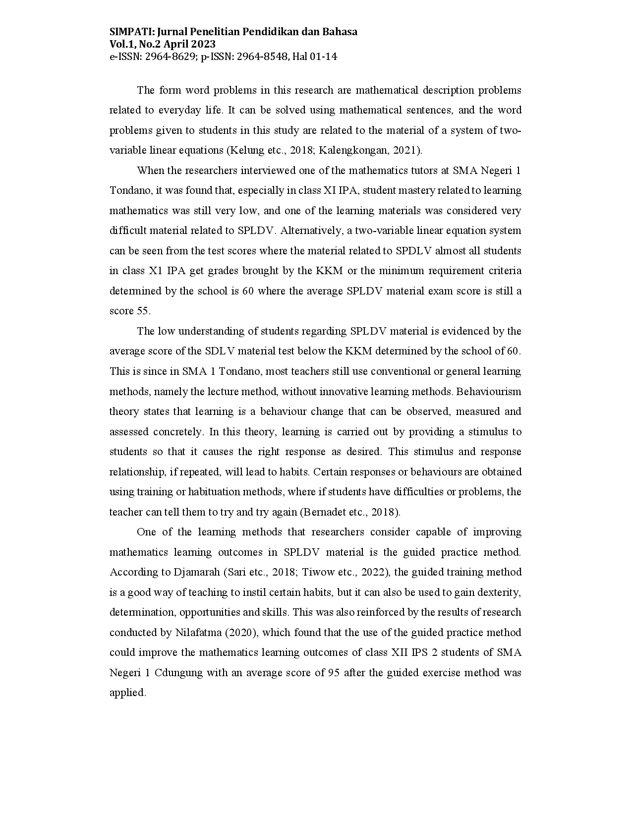 juris The Influence Of Guided Training Methods On Student Learning Outcomes In Learning Material Systems Of Two Variable Linear Equations