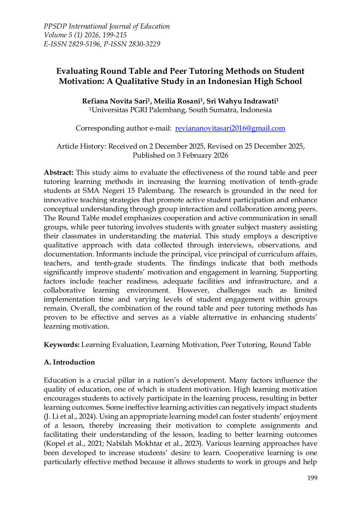 JURIS Evaluating Round Table and Peer Tutoring Methods on Student Motivation A Qualitative Study in an Indonesian High School