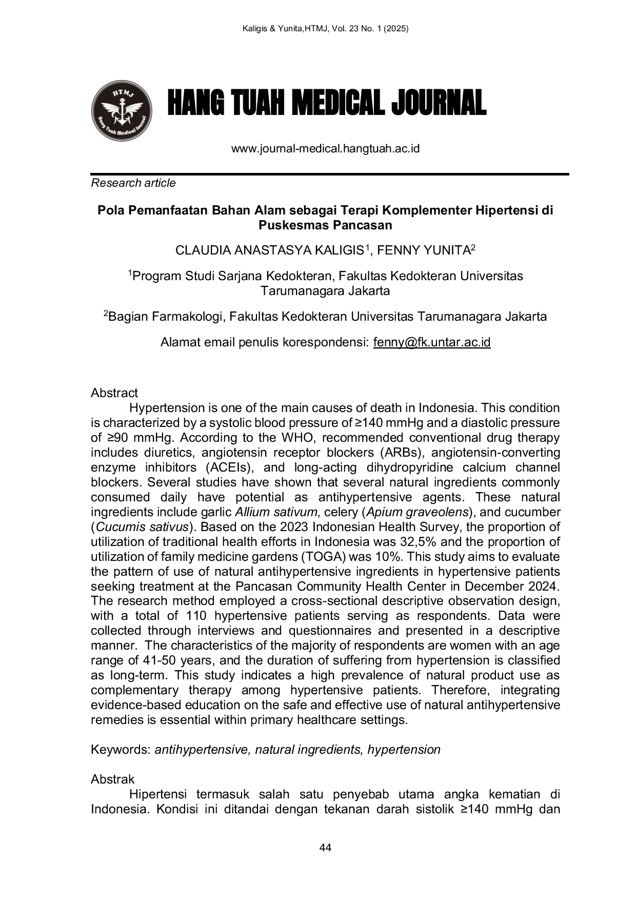 JURIS Pola Pemanfaatan Bahan Alam sebagai Terapi Komplementer Hipertensi di Puskesmas Pancasan