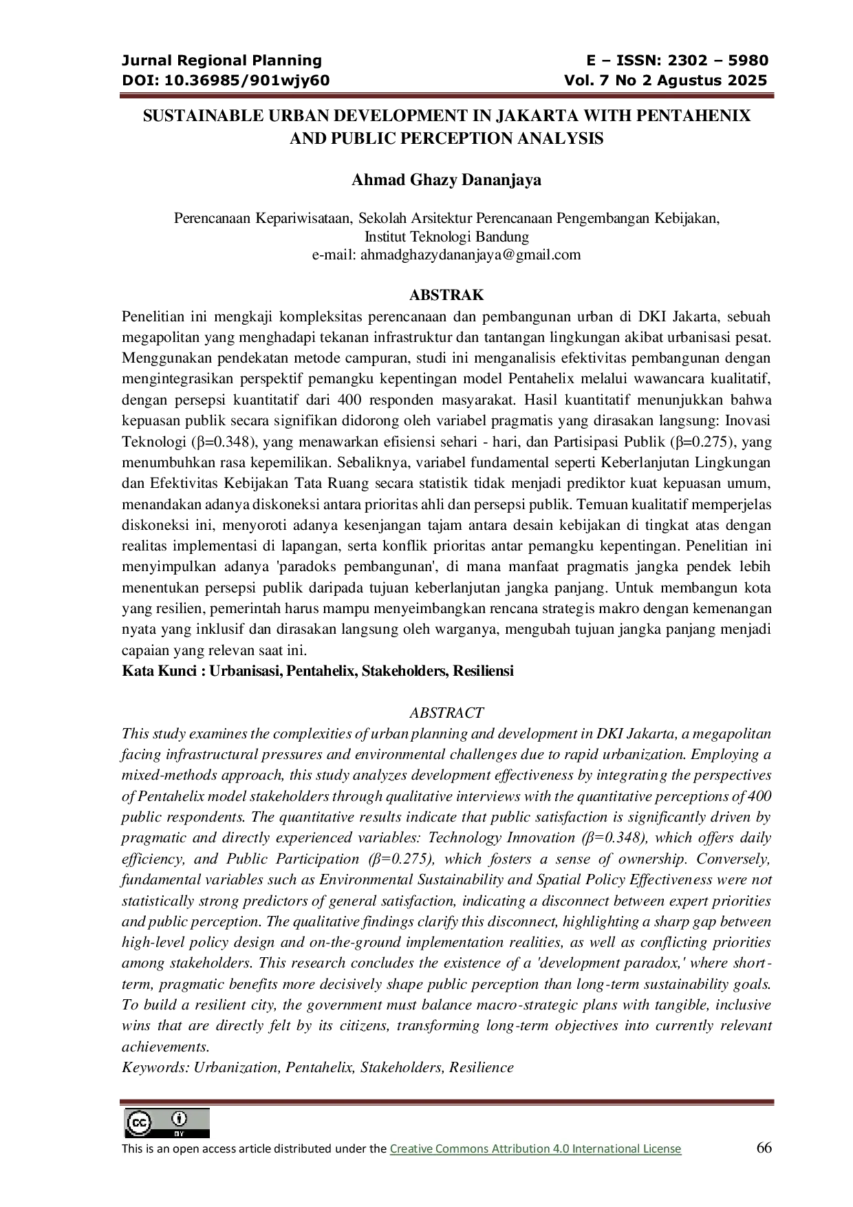 JURIS Sustainable Urban Development in Jakarta Pentahenix and Public Perception Analysis