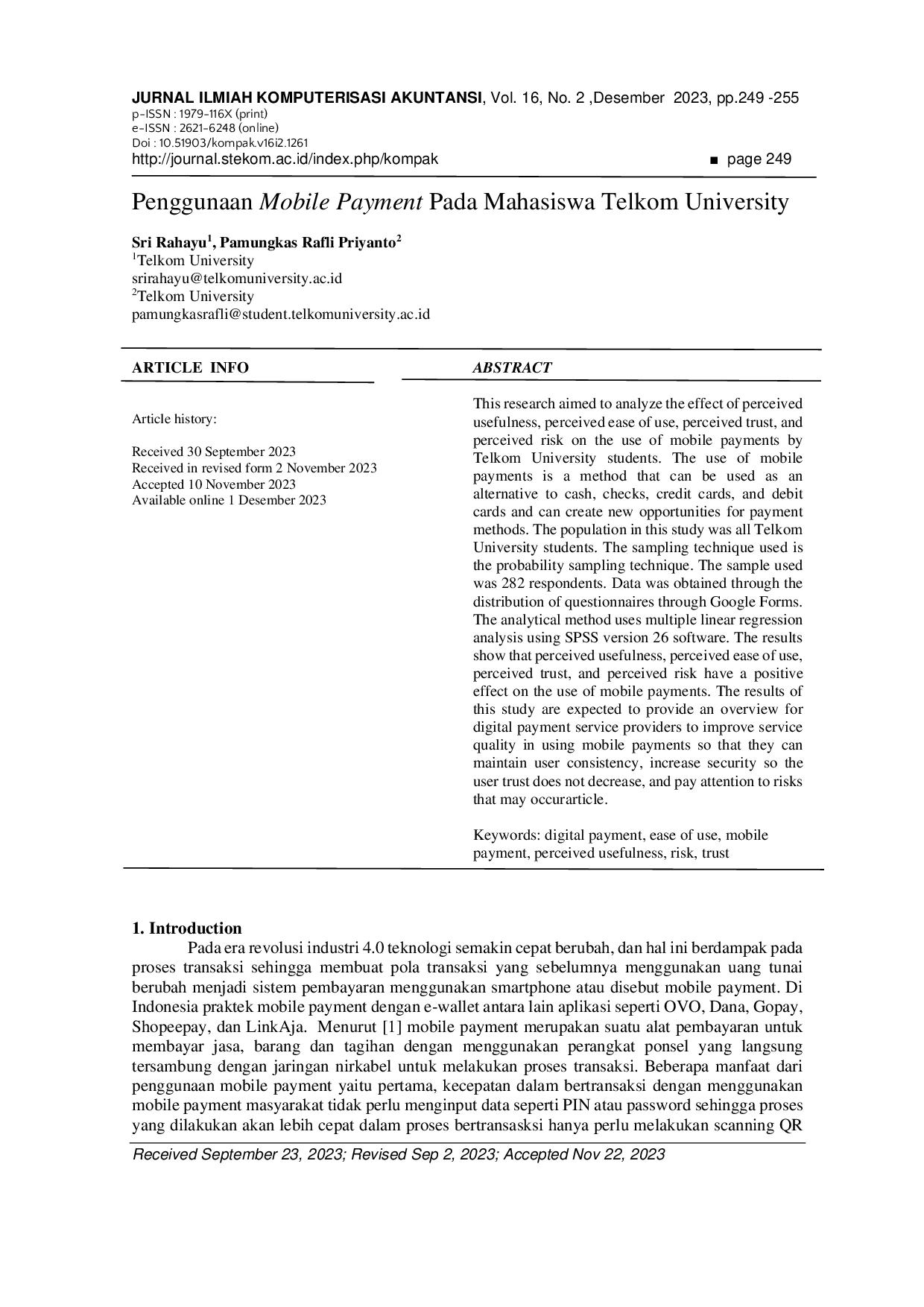 JURIS Penggunaan Mobile Payment Pada Mahasiswa Telkom University