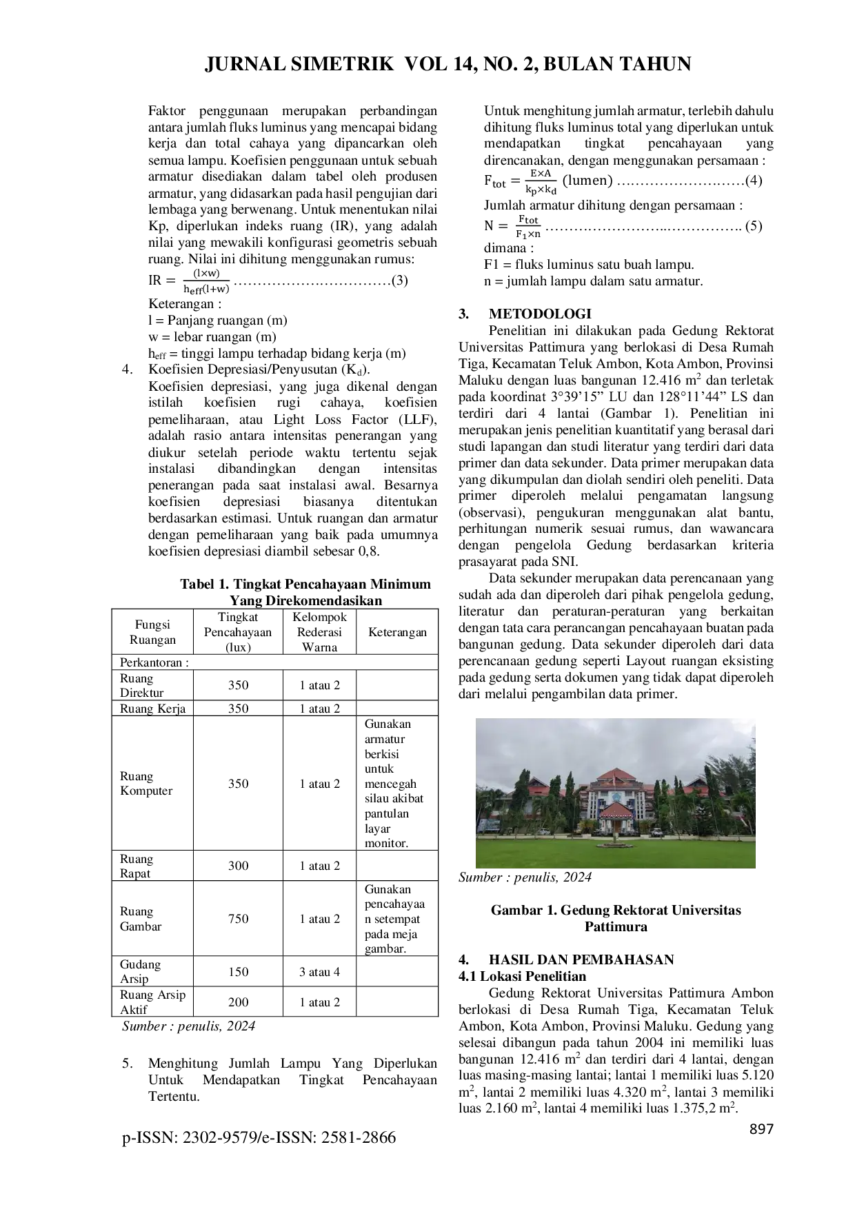 JURIS Perencanaan Pencahayaan Buatan pada Gedung Rektorat Universitas Pattimura Ambon