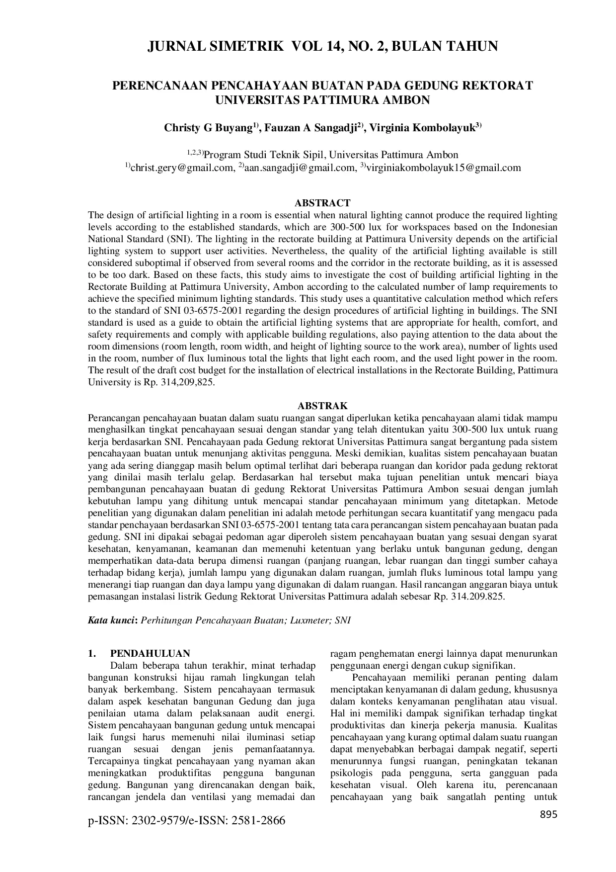 JURIS Perencanaan Pencahayaan Buatan pada Gedung Rektorat Universitas Pattimura Ambon