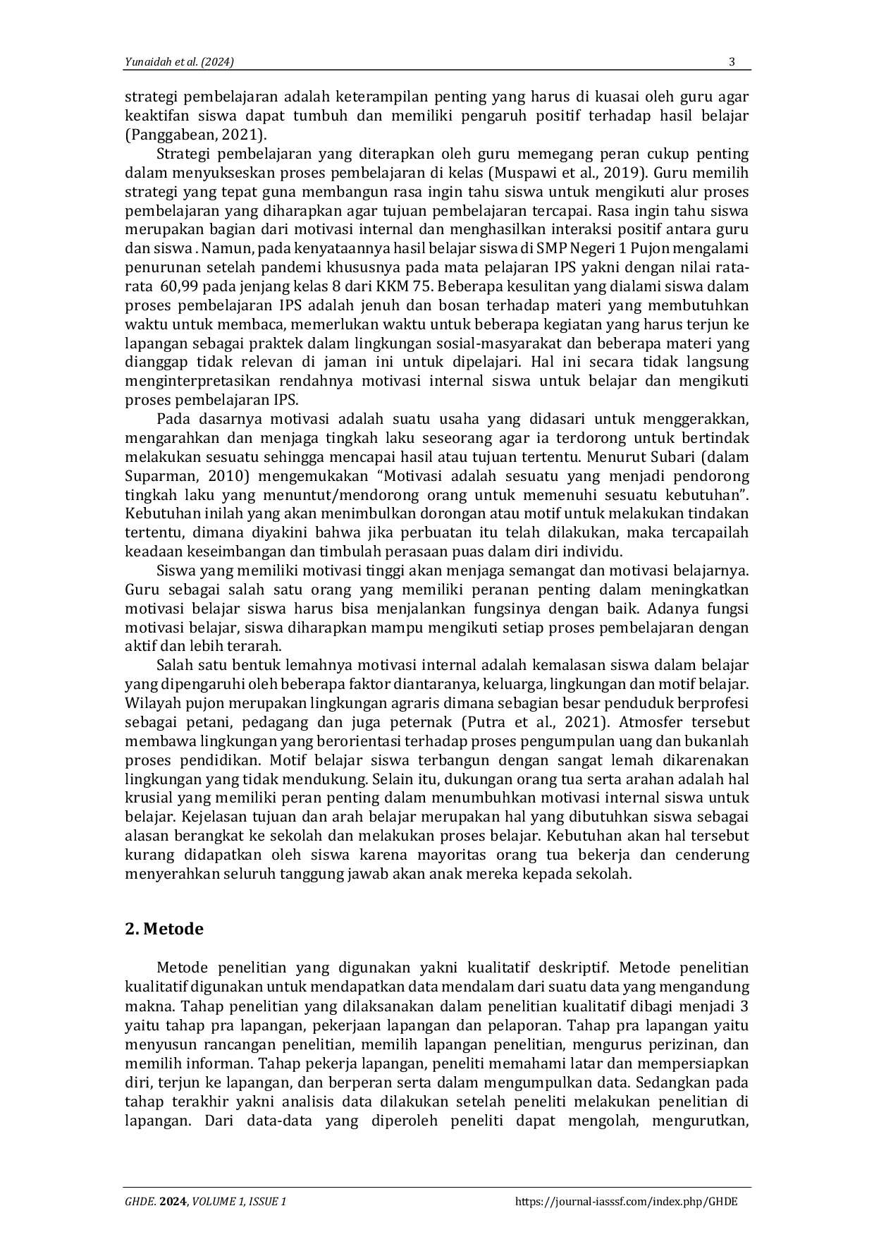 JURIS Optimalisasi pembelajaran dalam peningkatan human developtment analisis pengaruh strategi pembelajaran terhadap motivasi belajar siswa