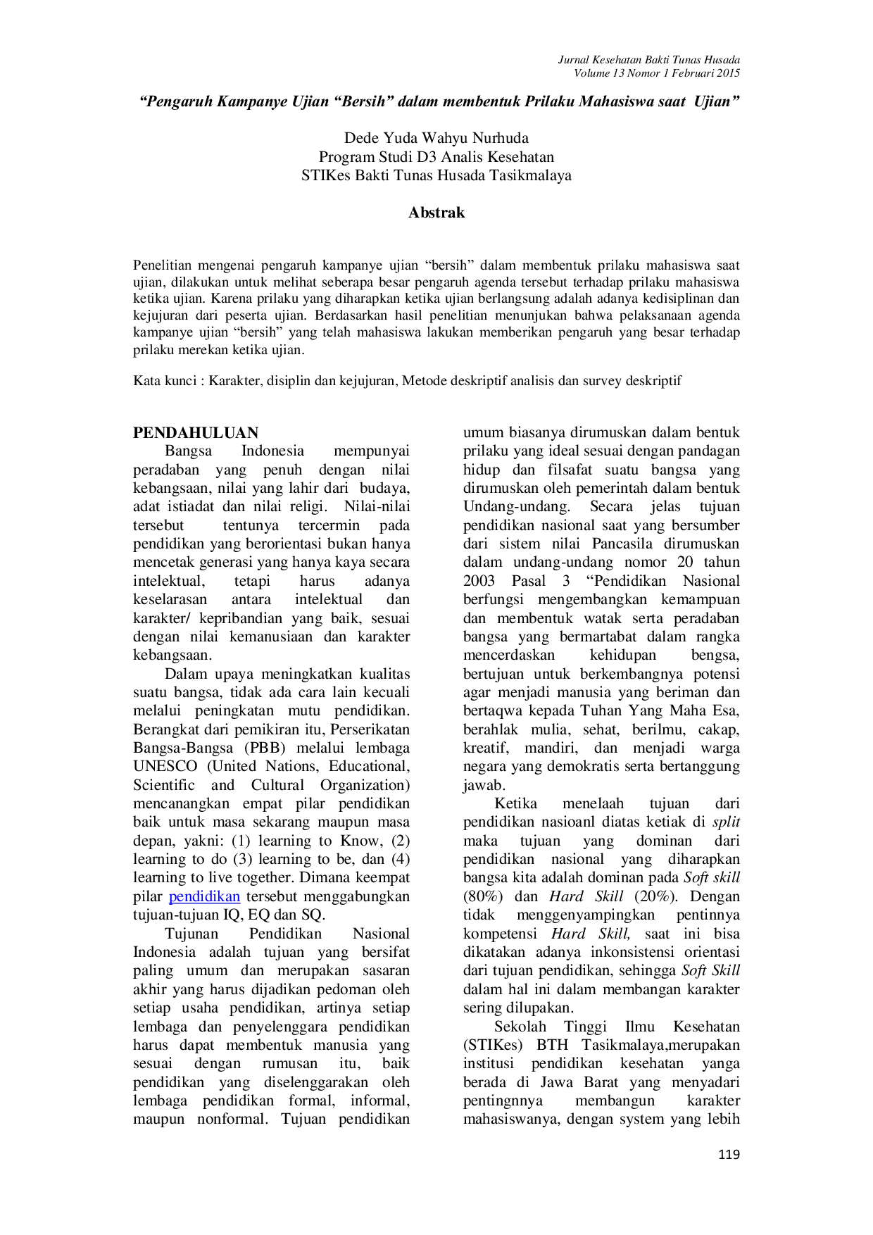 JURIS Pengaruh Kampanye Ujian Bersih dalam membentuk Prilaku Mahasiswa saat Ujian