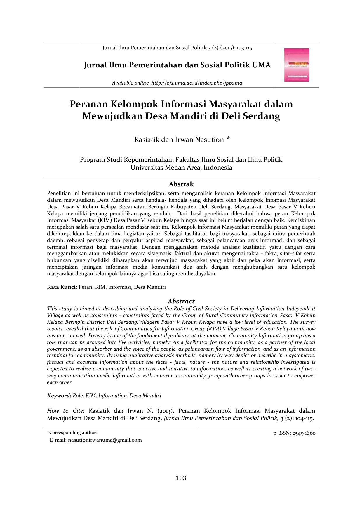 JURIS Peranan Kelompok Informasi Masyarakat dalam Mewujudkan Desa Mandiri di Deli Serdang