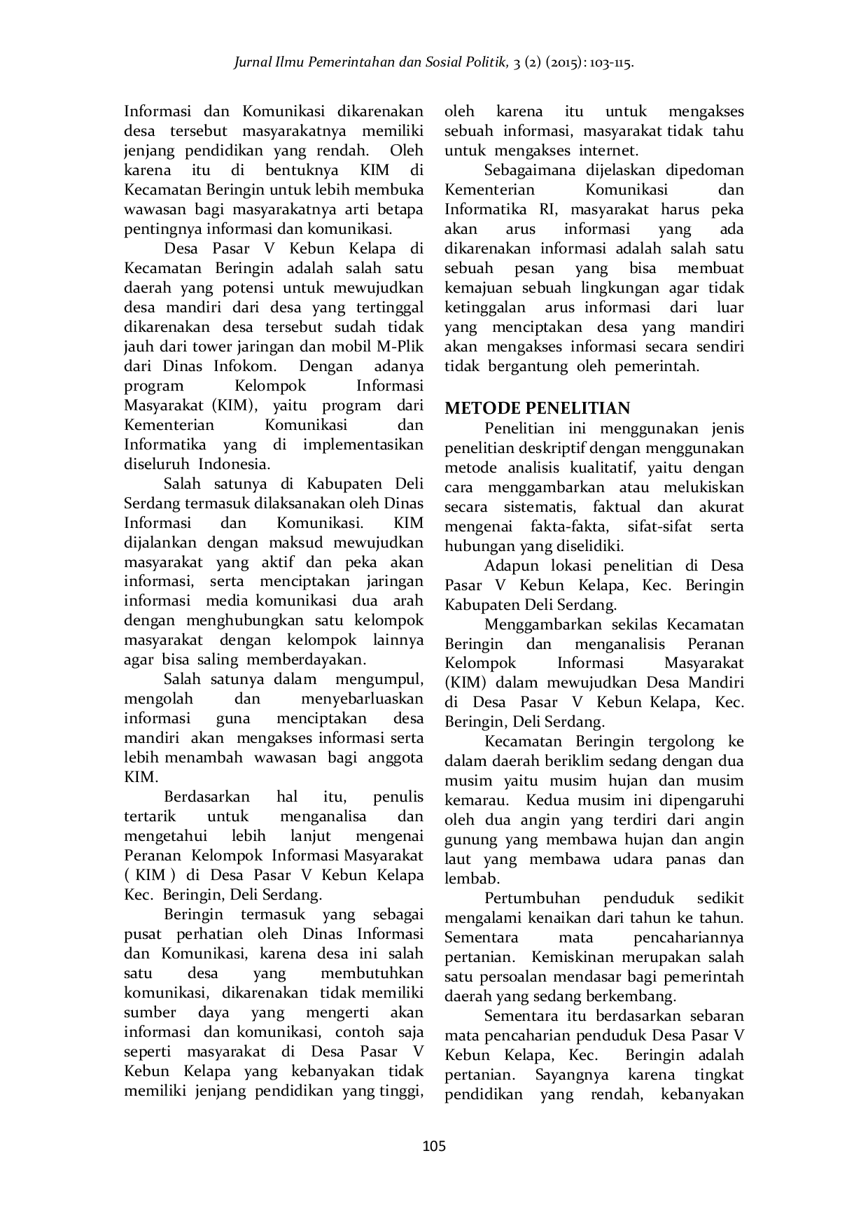 JURIS Peranan Kelompok Informasi Masyarakat dalam Mewujudkan Desa Mandiri di Deli Serdang