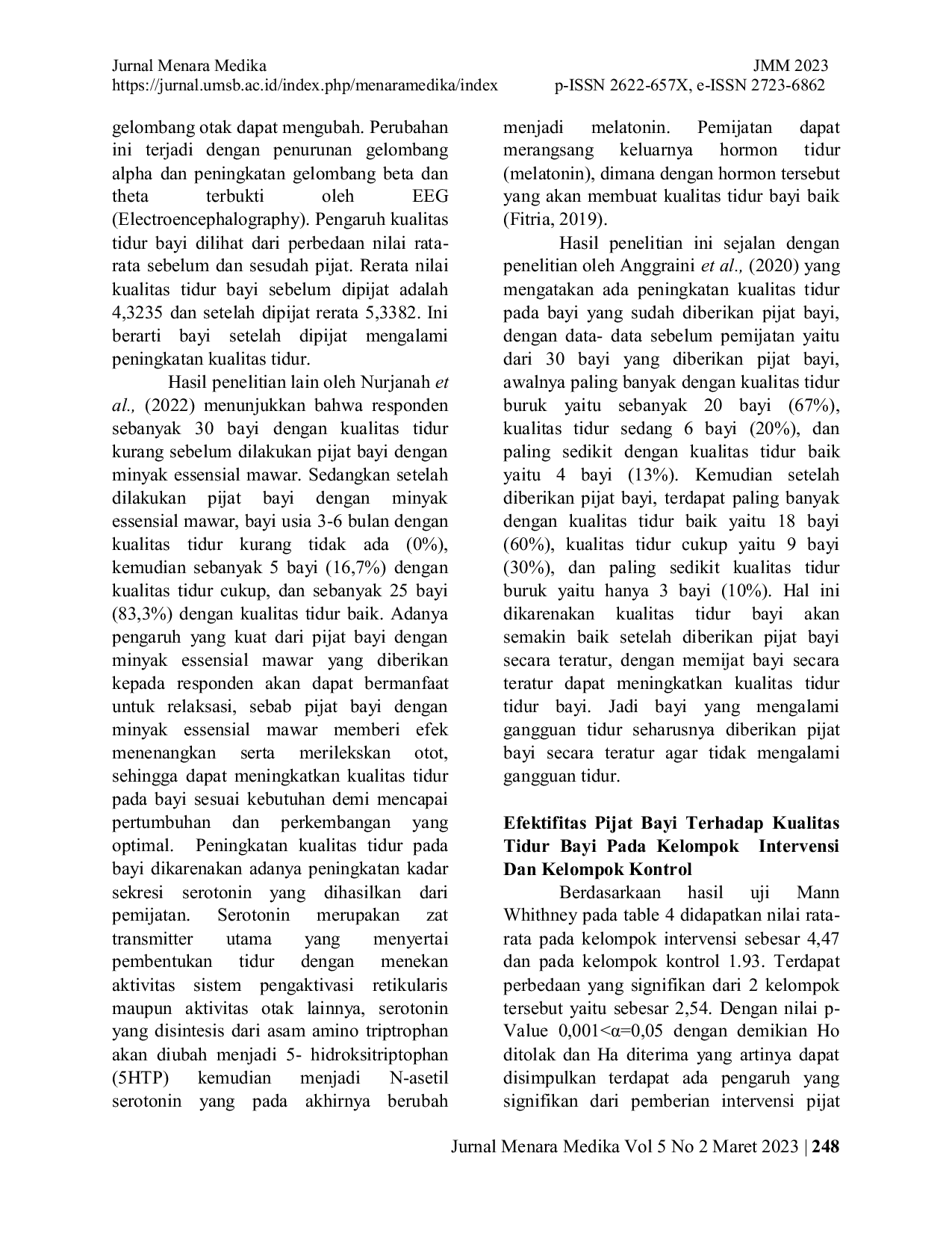 JURIS Efektivitas Pijat Bayi Terhadap Kualitas Tidur Pada Bayi Usia 3 12 Bulan