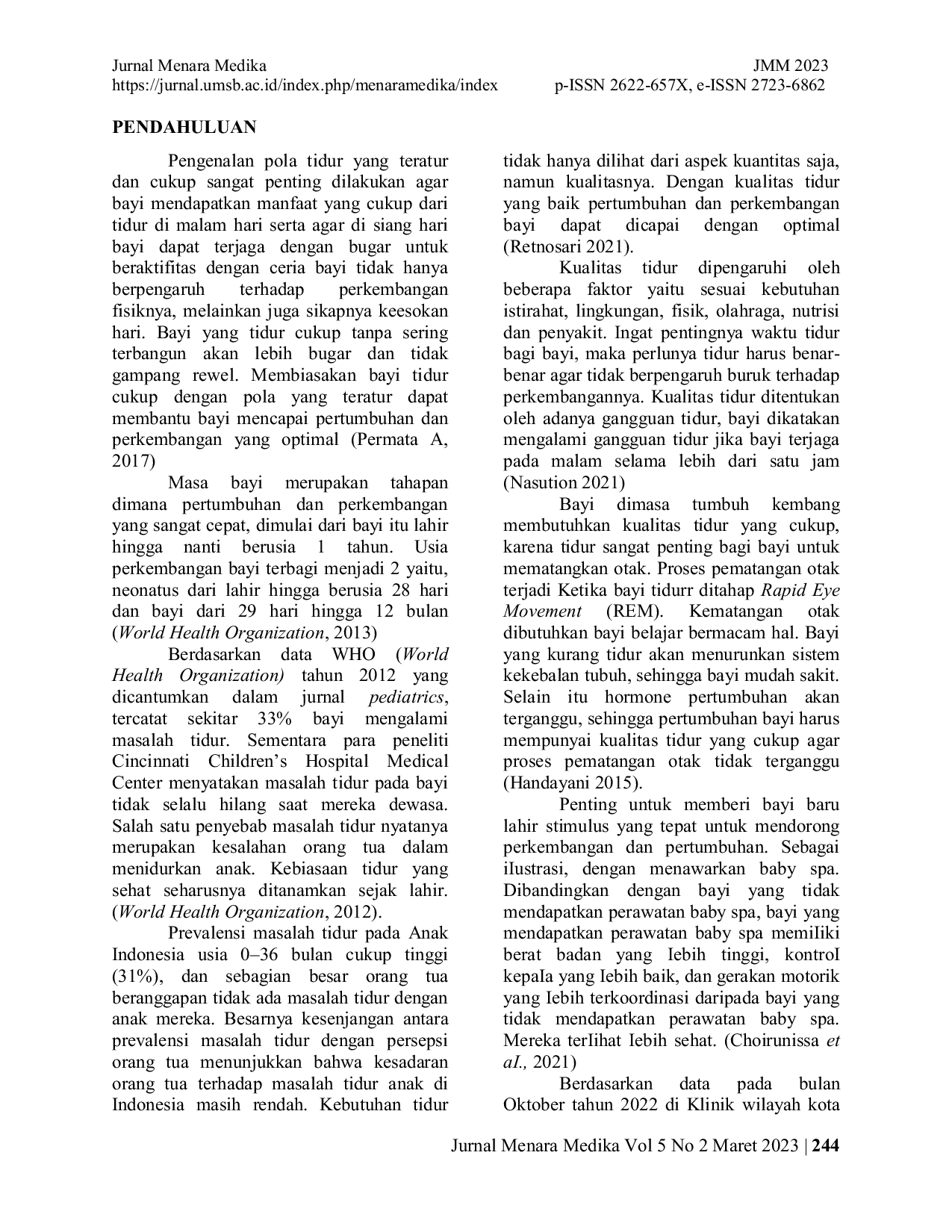 JURIS Efektivitas Pijat Bayi Terhadap Kualitas Tidur Pada Bayi Usia 3 12 Bulan