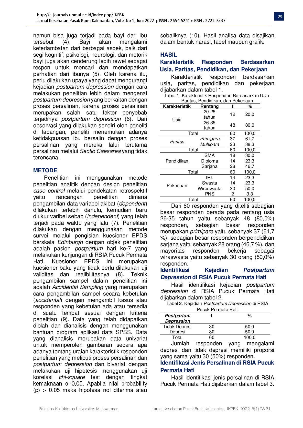juris The Relationship of The Delivery Process to The Risk of Postpartum Depression at RSIA Pucuk Permata Hati