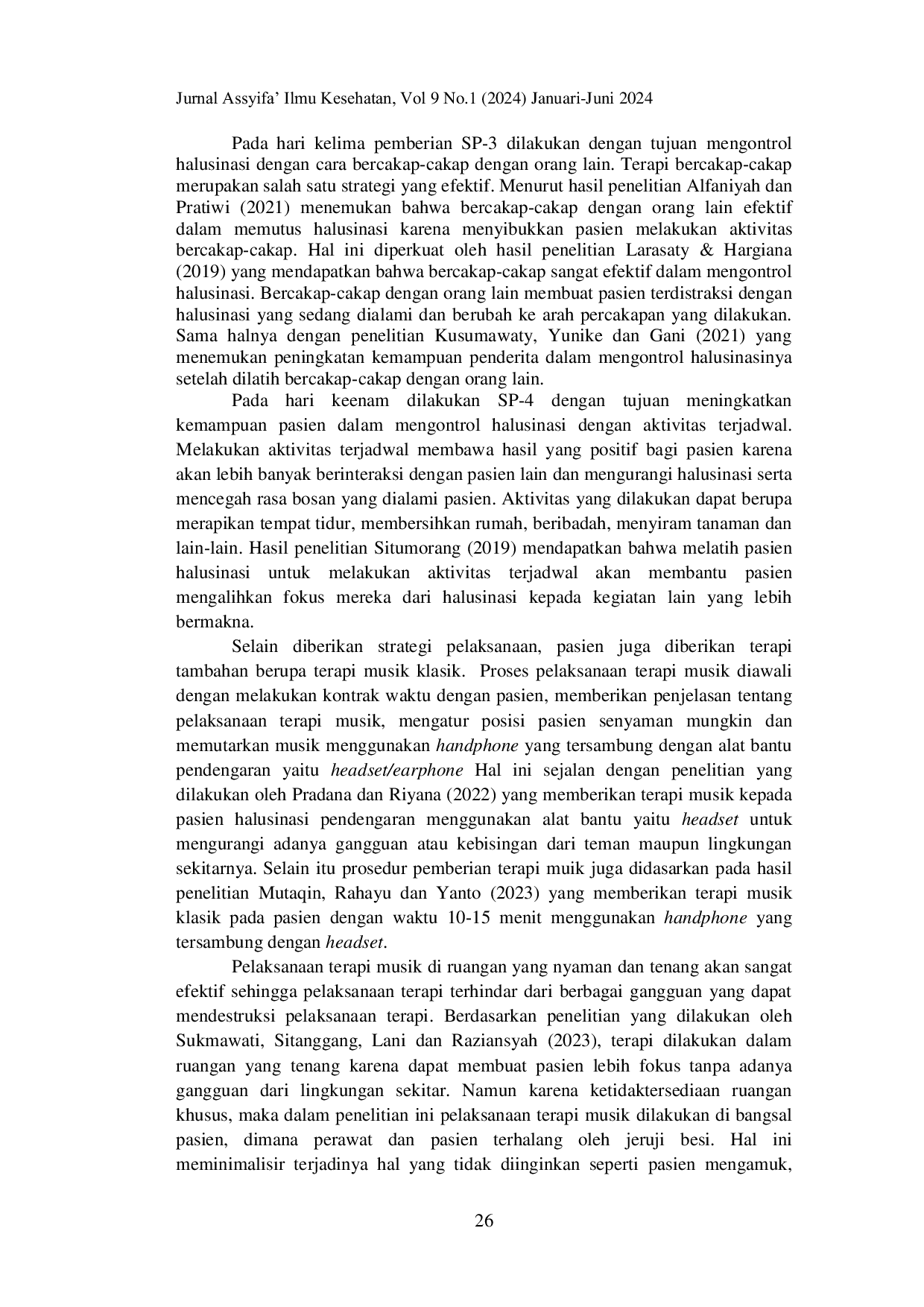 JURIS Penerapan Terapi Musik Klasik Dalam Perawatan Pasien Skizofrenia Dengan HalusinasiPendengaran Sebuah Studi Kasus