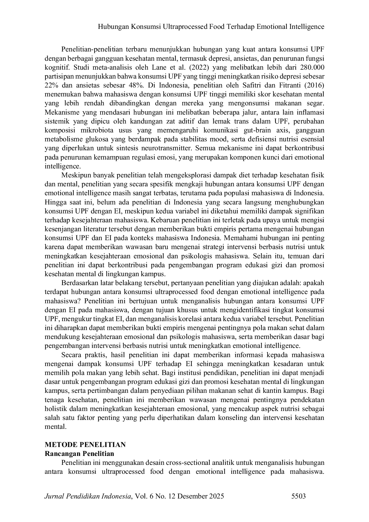 JURIS Hubungan Konsumsi Ultraprocessed Food Terhadap Emotional Intelligence