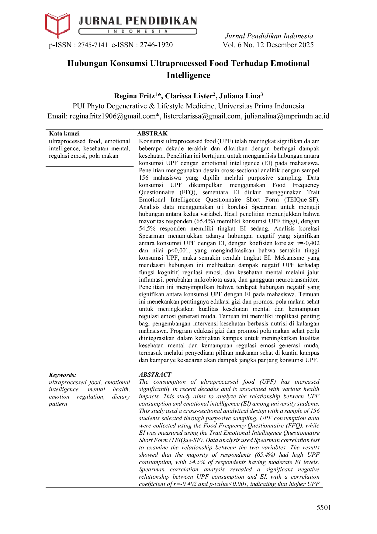JURIS Hubungan Konsumsi Ultraprocessed Food Terhadap Emotional Intelligence