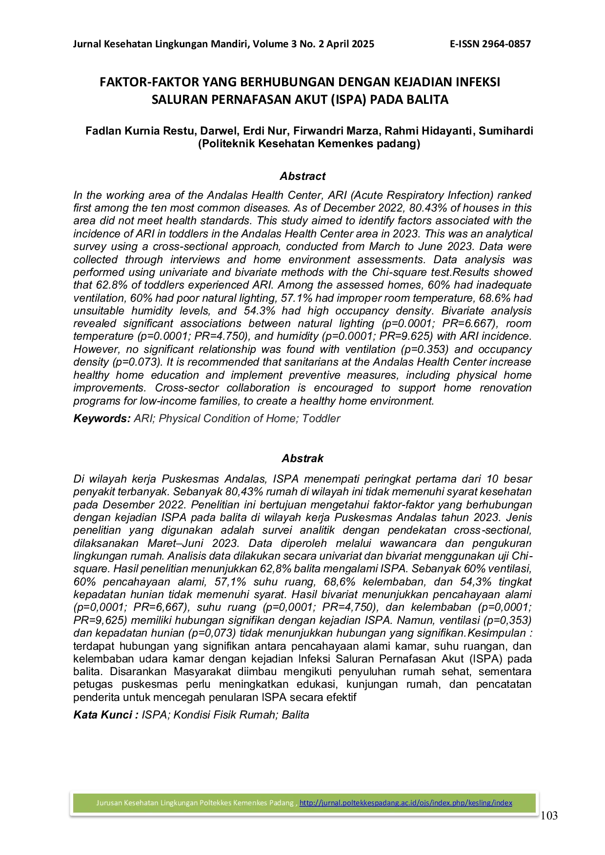 JURIS Faktor Faktor yang Berhubungan dengan Kejadian Infeksi Saluran Pernafasan Akut ISPA pada Balita
