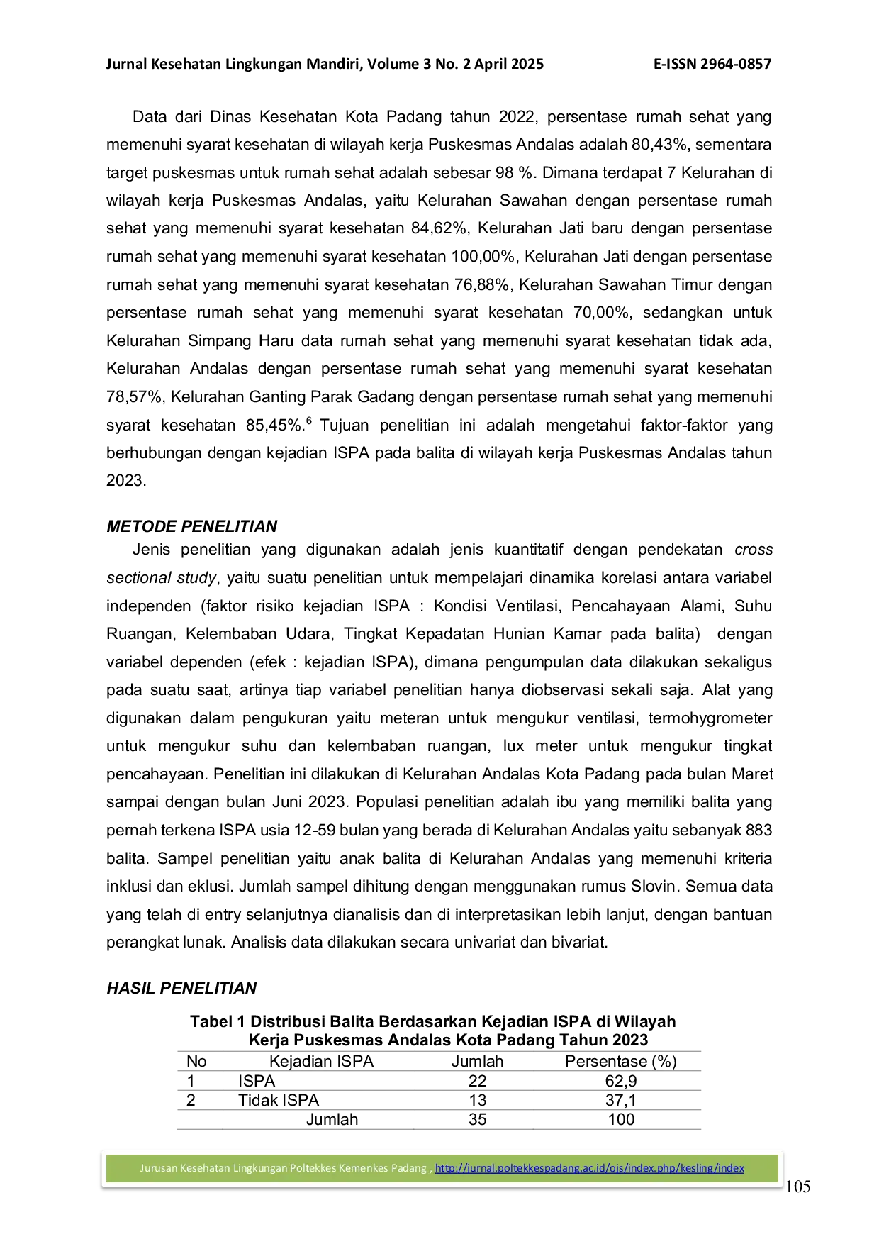 JURIS Faktor Faktor yang Berhubungan dengan Kejadian Infeksi Saluran Pernafasan Akut ISPA pada Balita