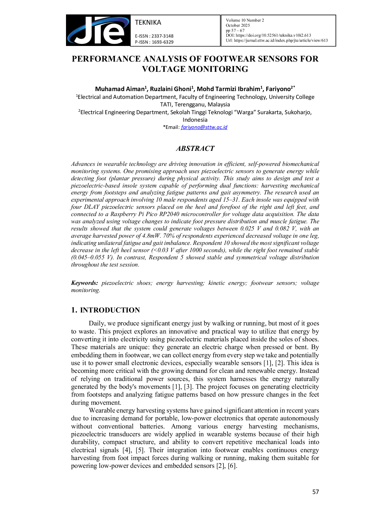 JURIS Performance Analysis Of Footwear Sensors For Voltage Monitoring