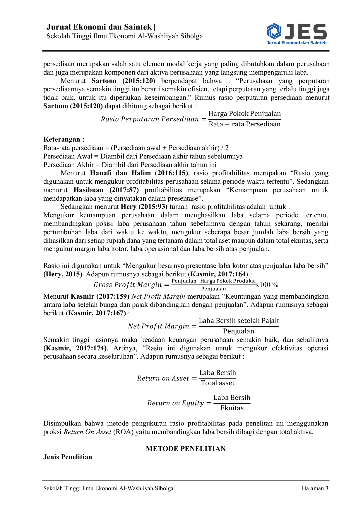 JURIS Pengaruh Perputaran Persediaan Terhadap Profitabilitas Pada Ud Nauli Tani Kelurahan Tapian Nauli Ii Kabupaten Tapanuli Tengah