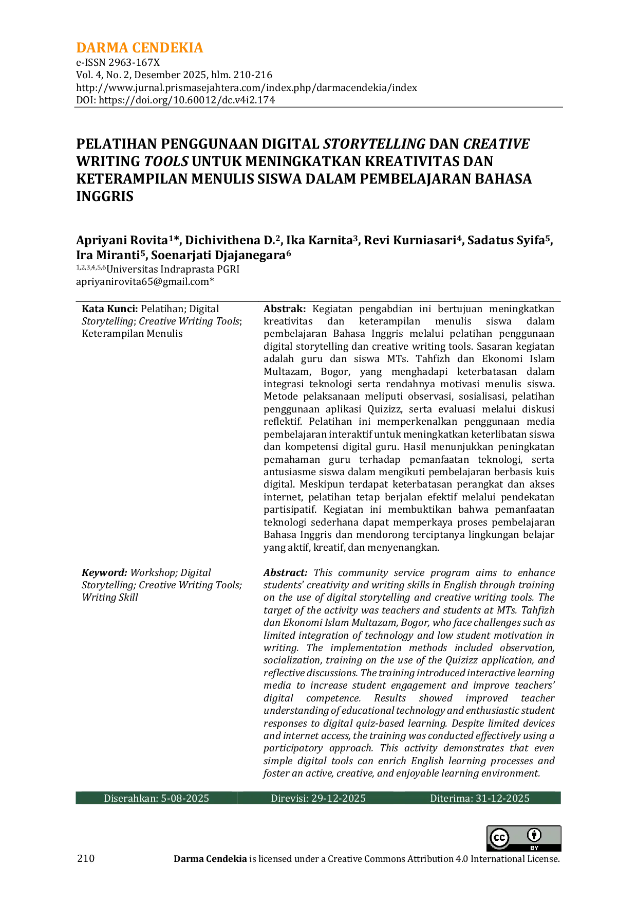 JURIS Pelatihan Penggunaan Digital Storytelling dan Creative Writing Tools untuk Meningkatkan Kreativitas dan Keterampilan Menulis Siswa dalam Pembelajaran Bahasa Inggris