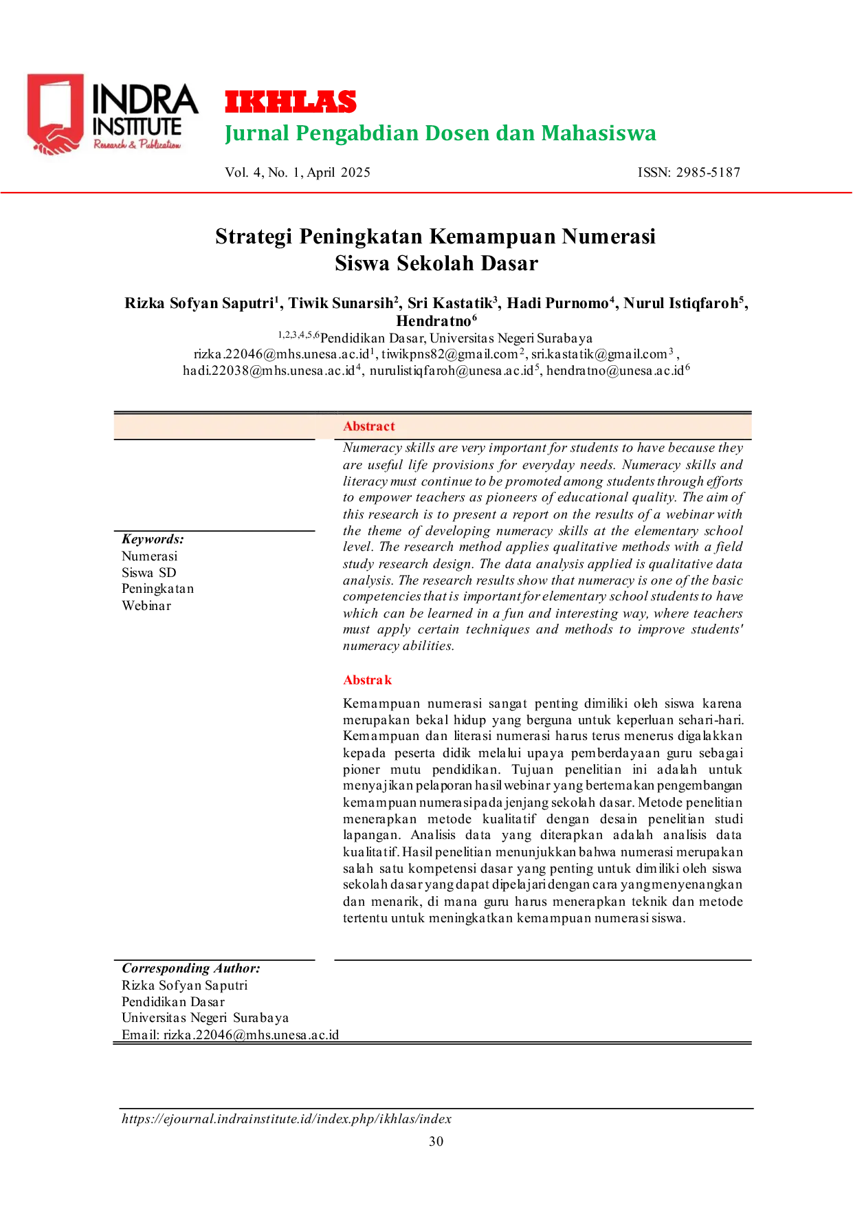 JURIS Strategi Peningkatan Kemampuan Numerasi Siswa Sekolah Dasar