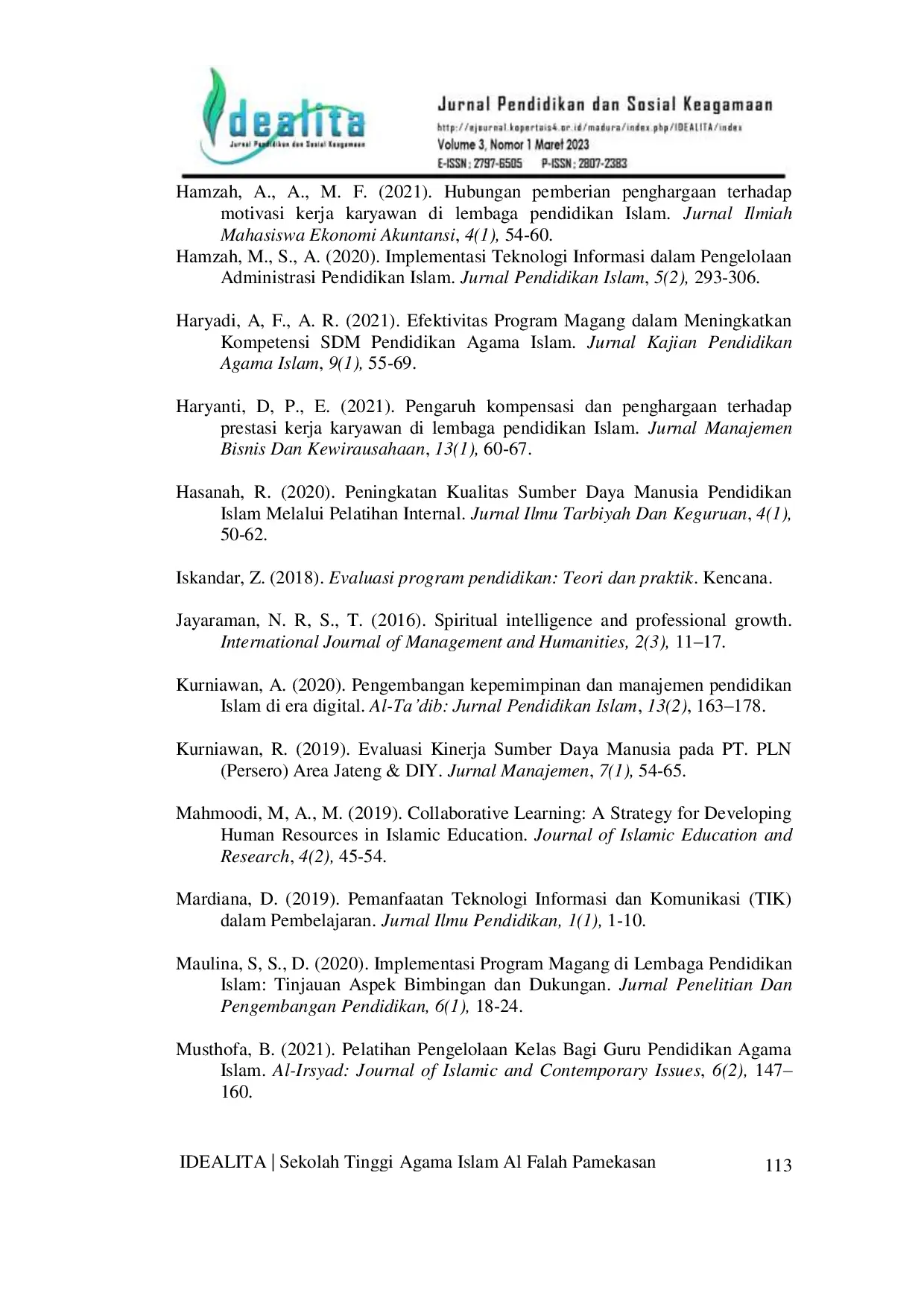 JURIS Strategi Pengembangan Sumber Daya Manusia Di Lembaga Pendidikan Islam Indonesia