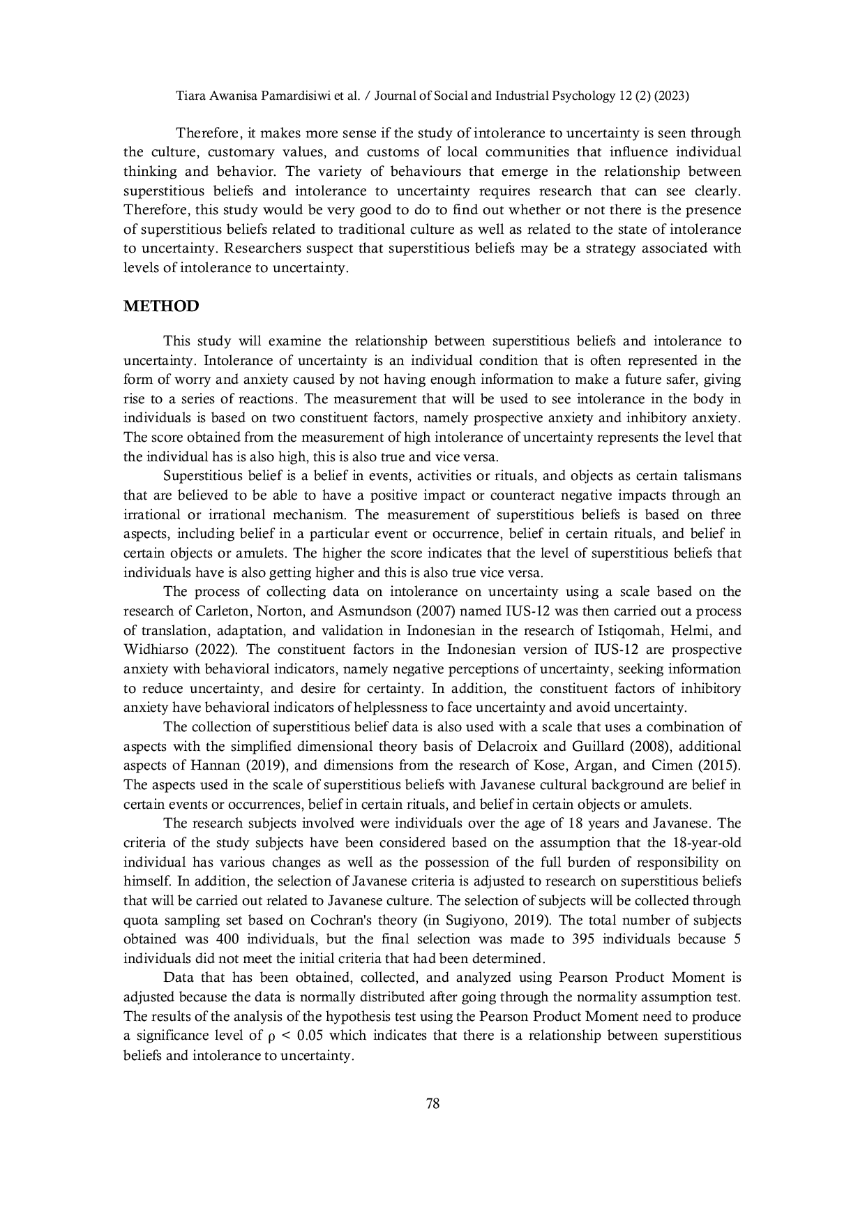 JURIS Belief in Superstition and Intolerance in Conditions of Uncertainty