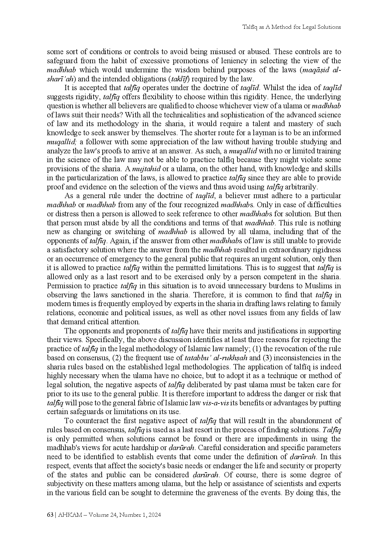 juris Talfq as A Method for Legal Solutions in Contemporary Islamic Law