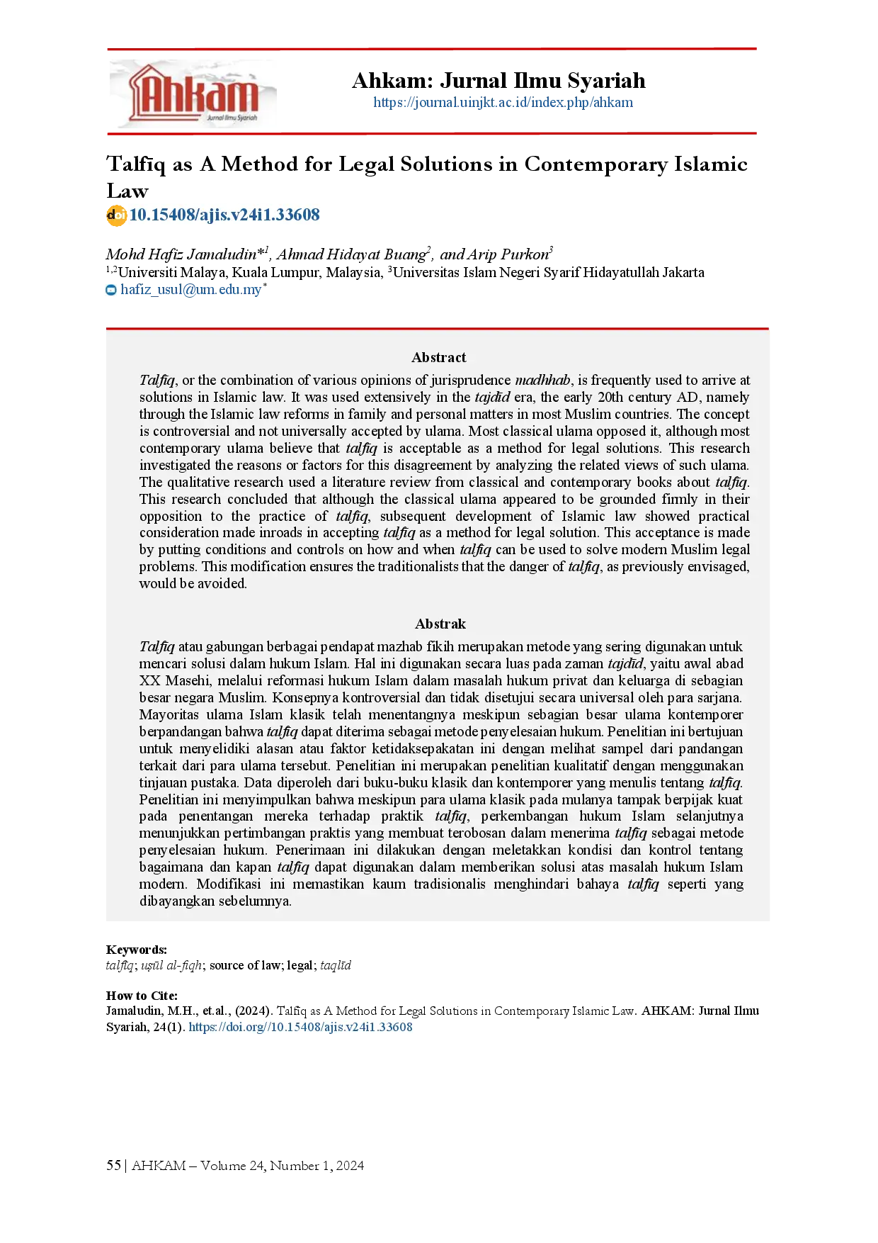 juris Talfq as A Method for Legal Solutions in Contemporary Islamic Law