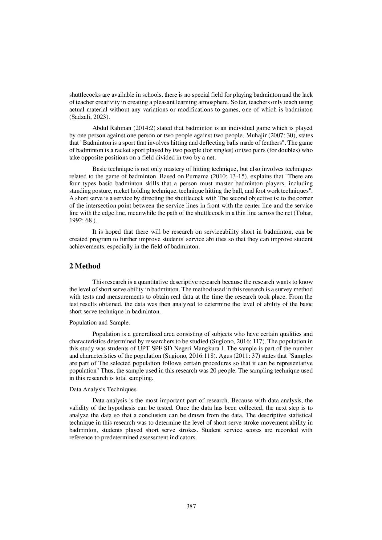 JURIS Tingkat Kemampuan Teknik Dasar Servis Pendek Pada Permainan Bulutangkis