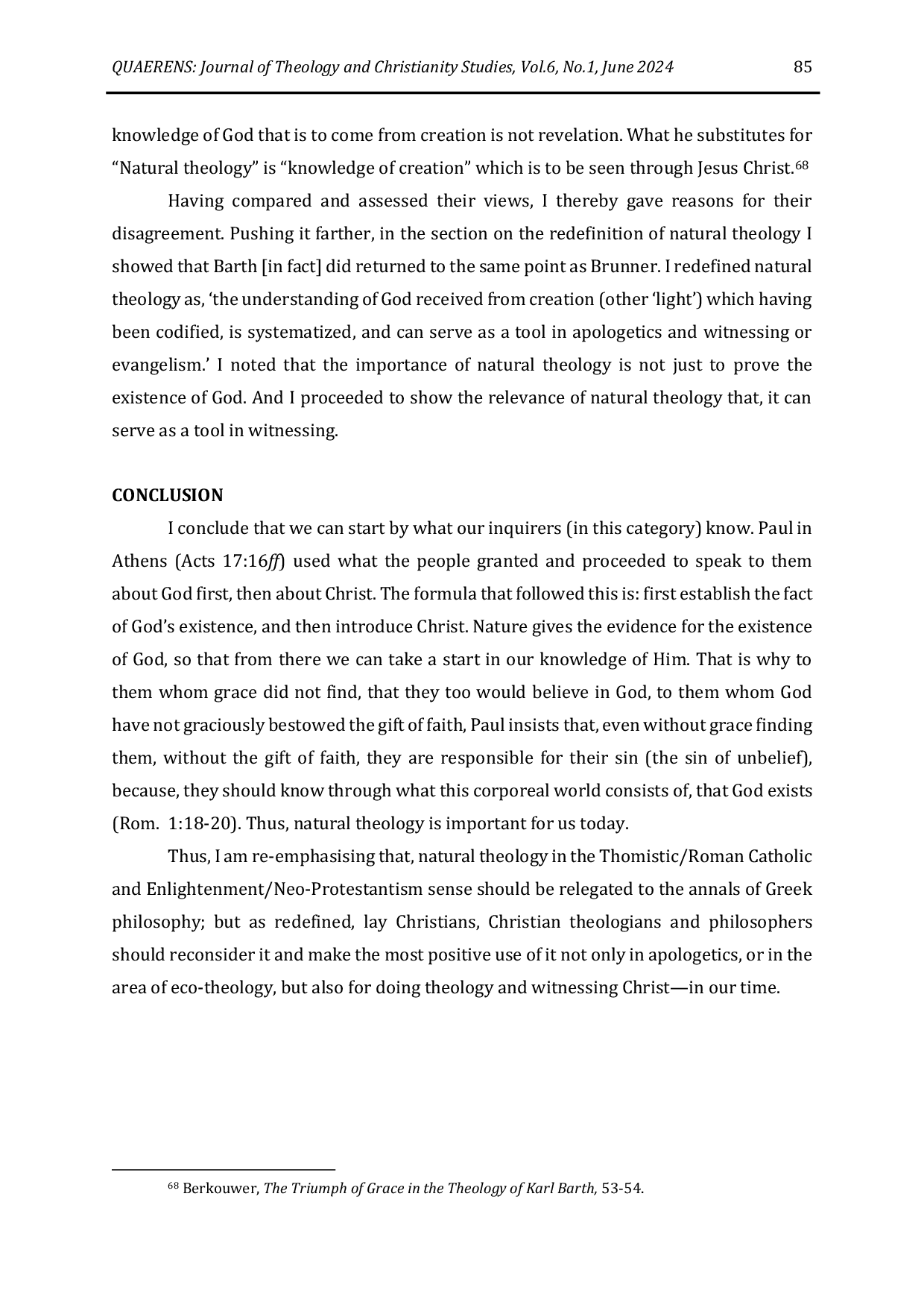 JURIS An Assessment of the Views of Karl Barth and Emil Brunner on Natural Theology and Its Relevance Today