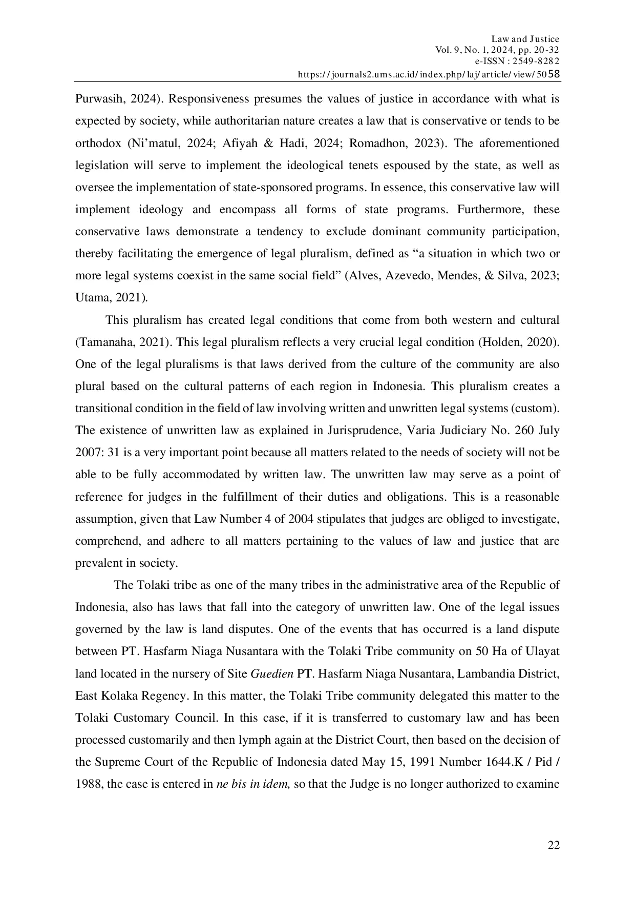 JURIS Tolaki Customary Law Regulation on Tolaki Community Land Disputes in Lambandia District East Kolaka Regency