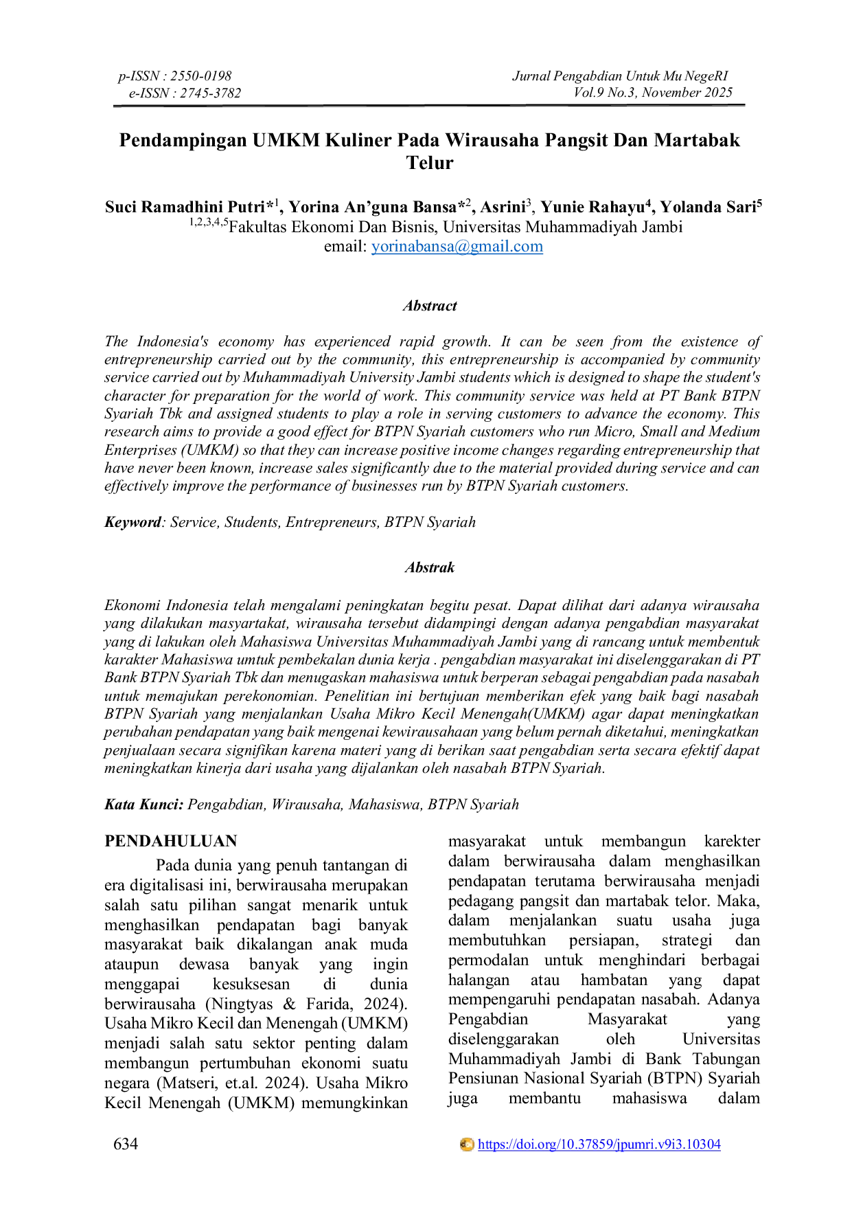 JURIS Pendampingan UMKM Kuliner pada Wirausaha Pangsit dan Martabak Telur