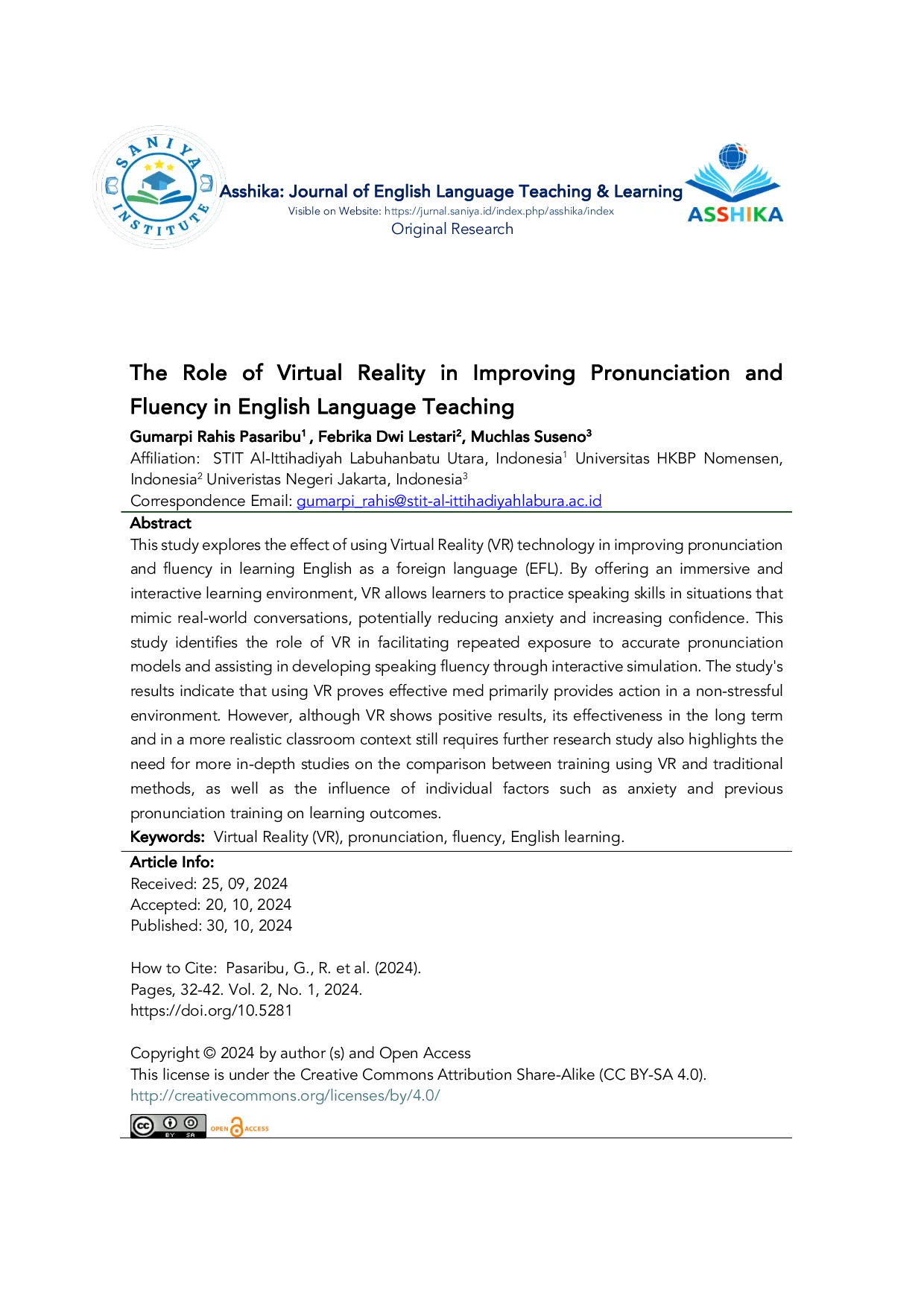 JURIS The Role of Virtual Reality in Improving Pronunciation and Fluency in English Language Teaching