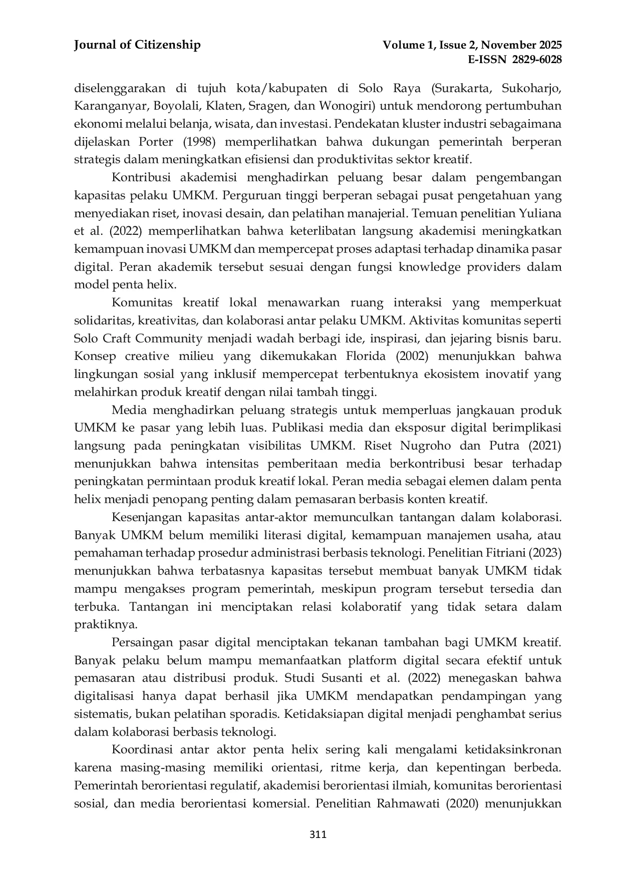 JURIS Dinamika Kolaborasi antara Pelaku UMKM Ekonomi Kreatif Pemerintah dan Komunitas di Kota Solo