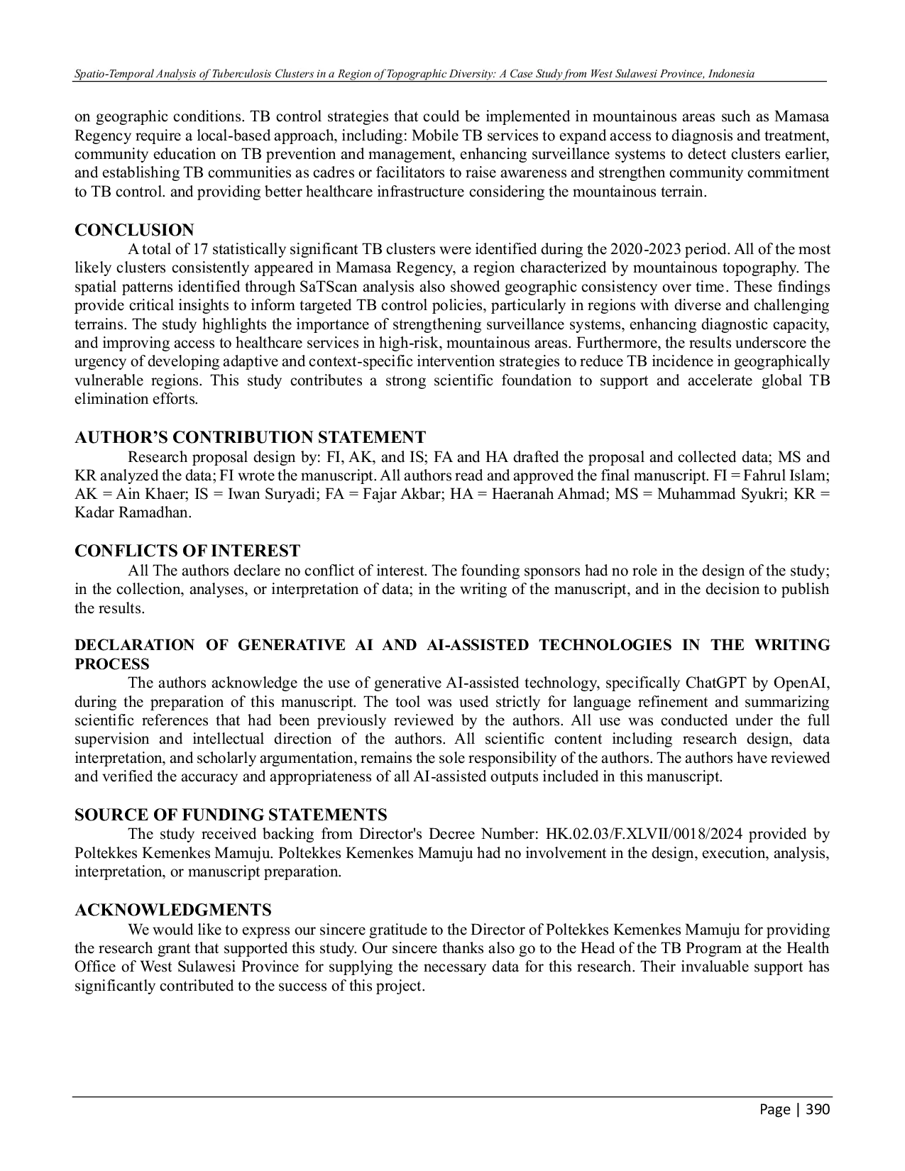 JURIS Spatio Temporal Analysis of Tuberculosis Clusters in a Region of Topographic Diversity A Case Study from West Sulawesi Province Indonesia