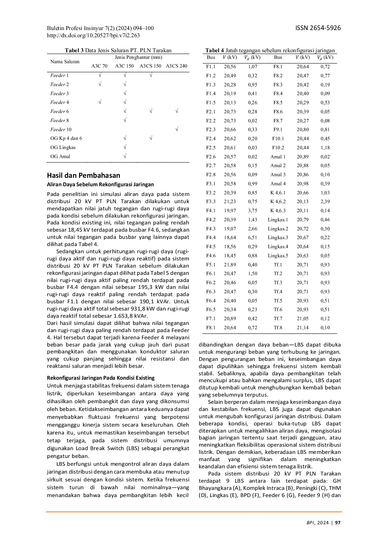 JURIS Rekonfigurasi Jaringan untuk Mereduksi Jatuh Tegangan dan Rugi rugi Daya pada Sistem Distribusi 20 kV PT PLN Tarakan