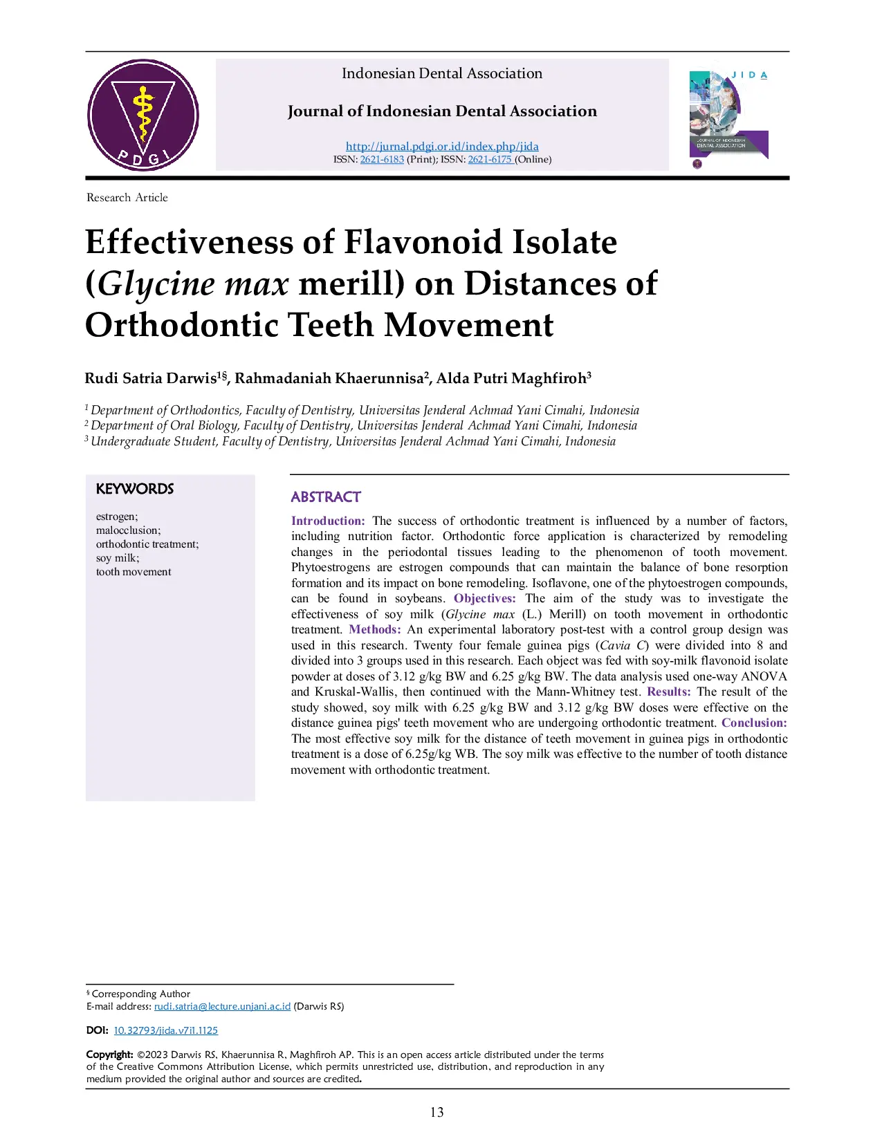 JURIS Effectiveness of Flavonoid Isolate Glycine max merill on Distances of Orthodontic Teeth Movement